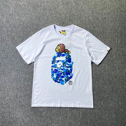BAPE Short-Sleeved T-shirt Camouflage Monkey Cartoon Printed Cotton