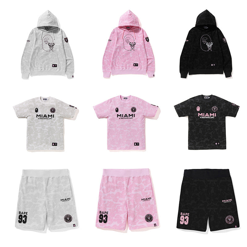 Bape Miami Short Sleeve Set 100% Cotton Round Embroidered Badge Unisex Loose T-Shirt