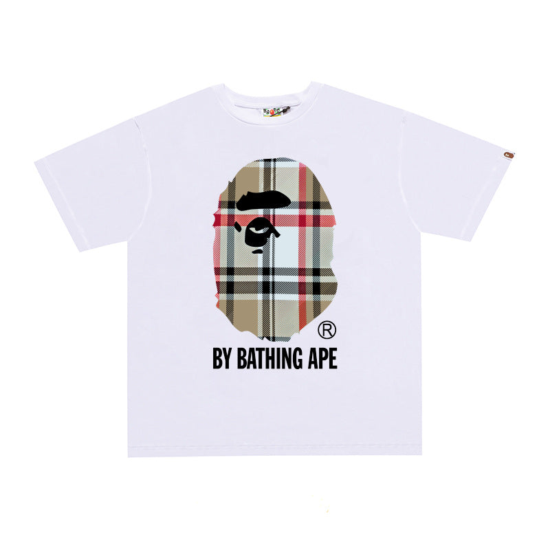 D118 Plaid Ape Head Graphic T-Shirt - White