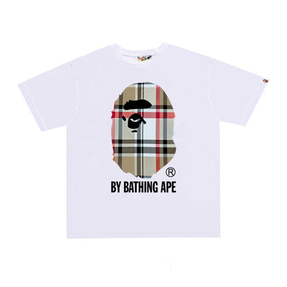 D118 Plaid Ape Head Graphic T-Shirt - White