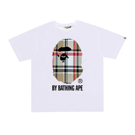 D118 Plaid Ape Head Graphic T-Shirt - White