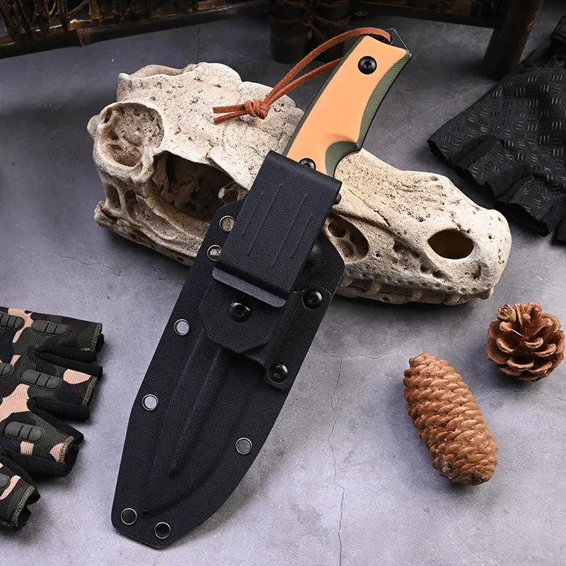 Fixed Blade Knife – G10 Handle Kydex Sheath Stonewash Heavy Duty Survival Camping