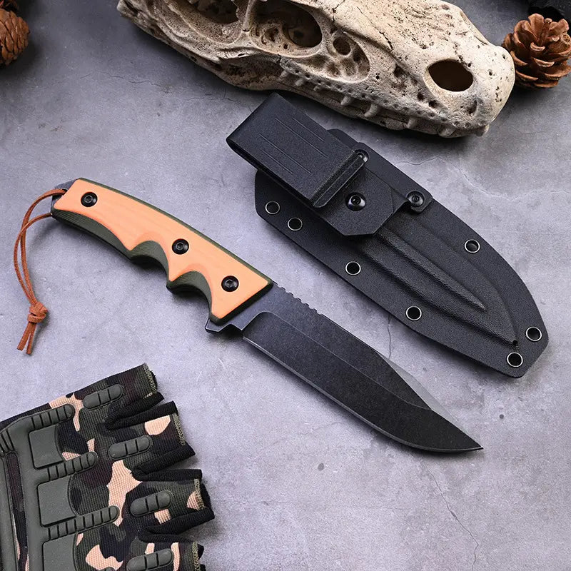 Fixed Blade Knife – G10 Handle Kydex Sheath Stonewash Heavy Duty Survival Camping