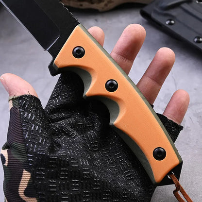 Fixed Blade Knife – G10 Handle Kydex Sheath Stonewash Heavy Duty Survival Camping