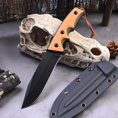 Fixed Blade Knife – G10 Handle Kydex Sheath Stonewash Heavy Duty Survival Camping