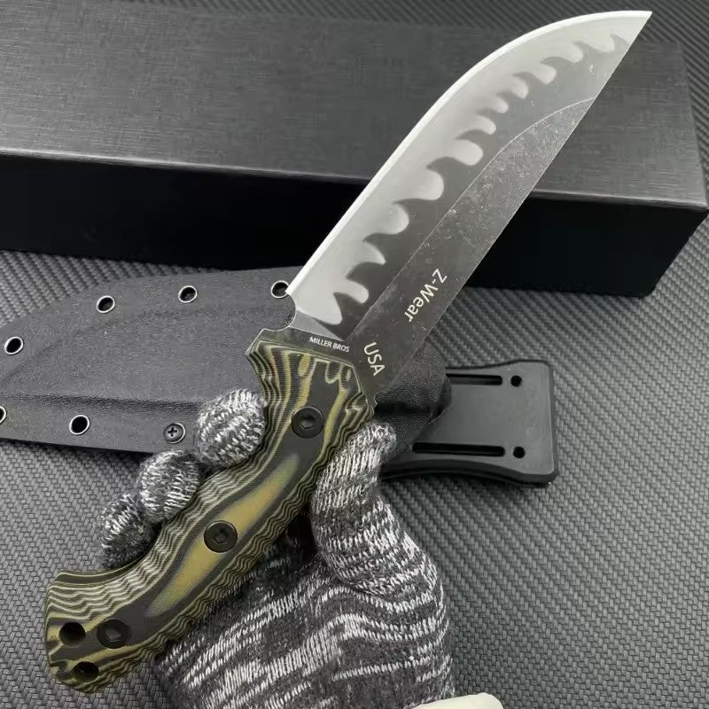 Fixed Blade Knife – M26 Straight with Wave-Pattern with G10 Handle & Kydex Sheath Tactical