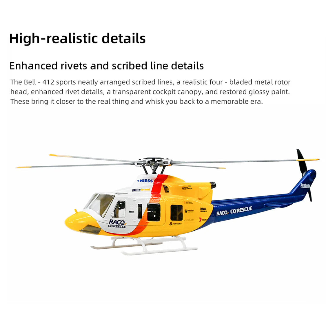 FLYWING Bell 412 470L V4 Military Rescue Scale 6CH Brushless GPS ACE Flight Control System RC Helicopter RTF