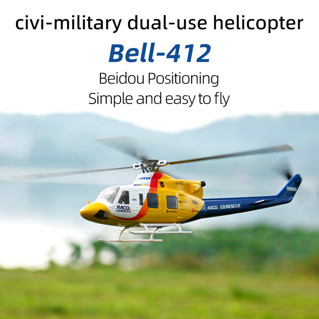 FLYWING Bell 412 470L V4 Military Rescue Scale 6CH Brushless GPS ACE Flight Control System RC Helicopter RTF