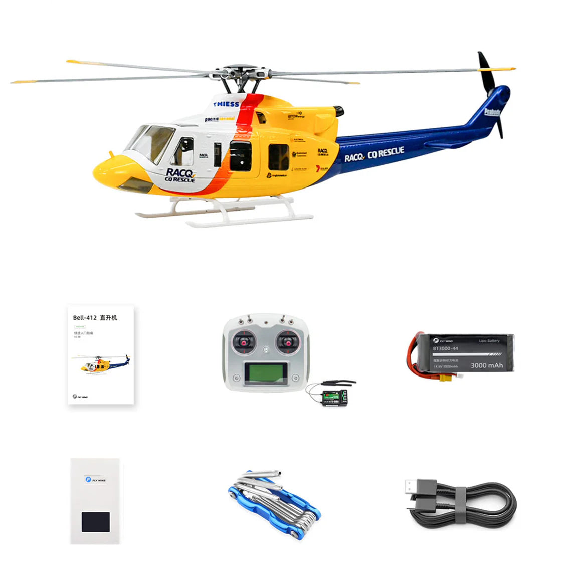 FLYWING Bell 412 470L V4 Military Rescue Scale 6CH Brushless GPS ACE Flight Control System RC Helicopter RTF