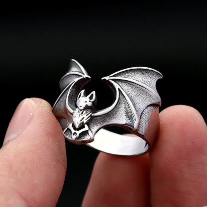 Gothic Bat Ring – Stainless Steel with Punk Biker Wide Band for Alternative Styling