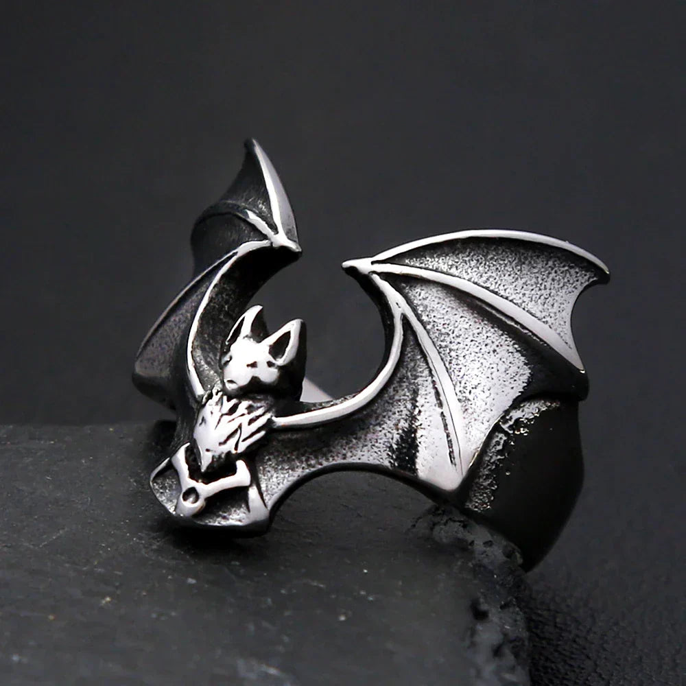 Gothic Bat Ring – Stainless Steel with Punk Biker Wide Band for Alternative Styling
