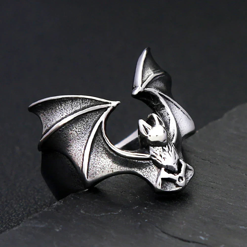Gothic Bat Ring – Stainless Steel with Punk Biker Wide Band for Alternative Styling