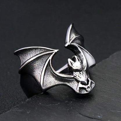 Gothic Bat Ring – Stainless Steel with Punk Biker Wide Band for Alternative Styling