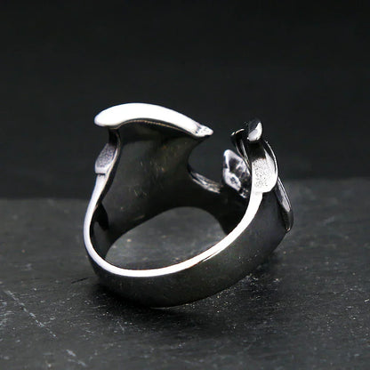 Gothic Bat Ring – Stainless Steel with Punk Biker Wide Band for Alternative Styling