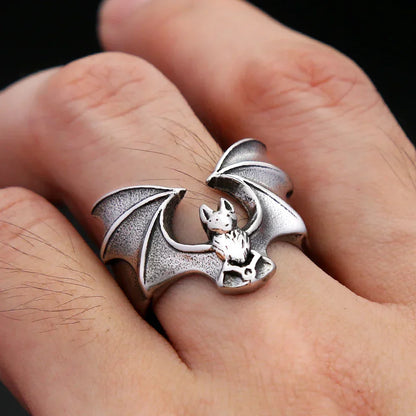 Gothic Bat Ring – Stainless Steel with Punk Biker Wide Band for Alternative Styling