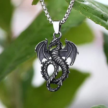 Gothic Dragon Necklace – Stainless Steel Punk Pendant Amulet