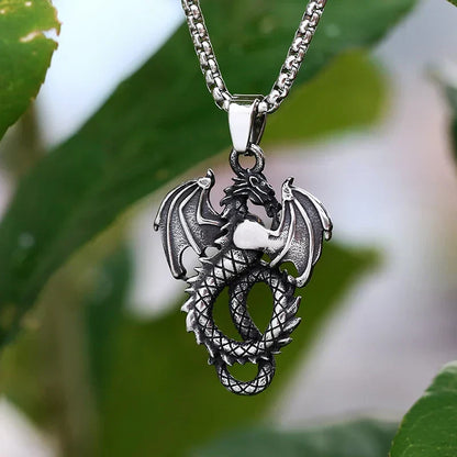 Gothic Dragon Necklace – Stainless Steel Punk Pendant Amulet