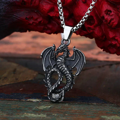 Gothic Dragon Necklace – Stainless Steel Punk Pendant Amulet