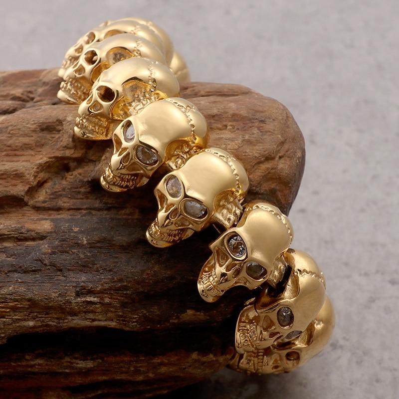 Gothic Skull Bracelet – 18K Gold Rune Punk Zircon Statement for Alternative Styling