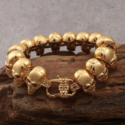 Gothic Skull Bracelet – 18K Gold Rune Punk Zircon Statement for Alternative Styling