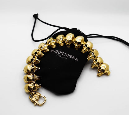 Gothic Skull Bracelet – 18K Gold Rune Punk Zircon Statement for Alternative Styling