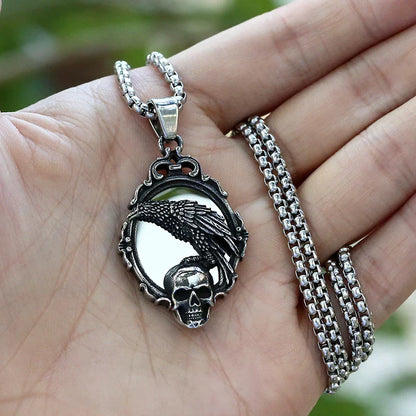 Gothic Skull Necklace – Omen Crow Punk Dark Statement Pendant