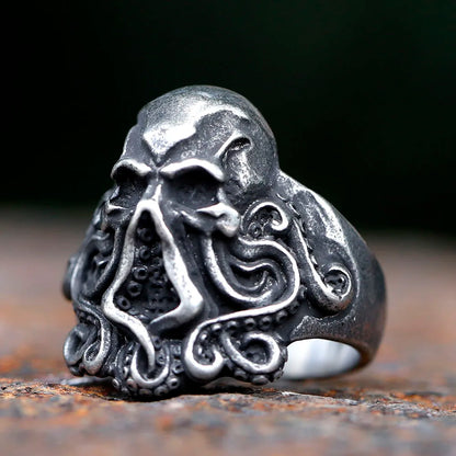 Gothic Skull Ring – Octopus Tentacle Punk Dark Nautical Statement