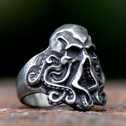 Gothic Skull Ring – Octopus Tentacle Punk Dark Nautical Statement