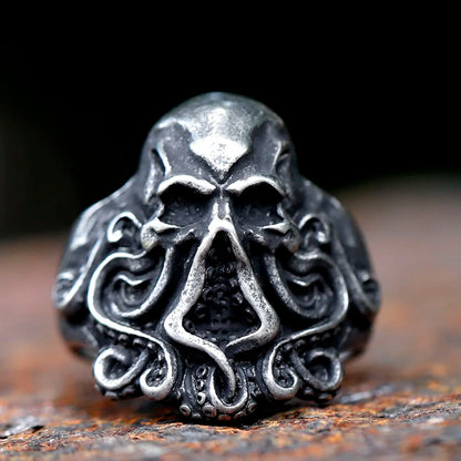 Gothic Skull Ring – Octopus Tentacle Punk Dark Nautical Statement