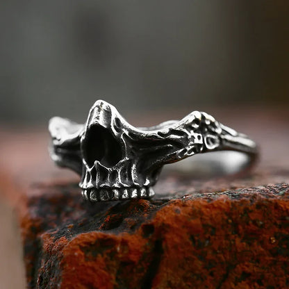 Gothic Skull Ring – Punk with Nasal Bones Biker Hip Hop Dark Statement