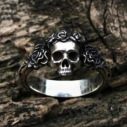 Gothic Skull Ring – Thorned Rose Celtic Punk Biker Statement