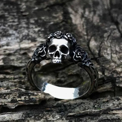 Gothic Skull Ring – Thorned Rose Celtic Punk Biker Statement