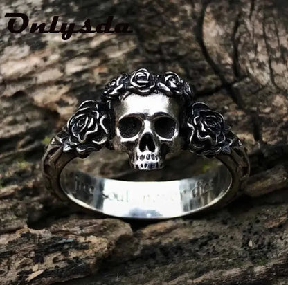 Gothic Skull Ring – Thorned Rose Celtic Punk Biker Statement