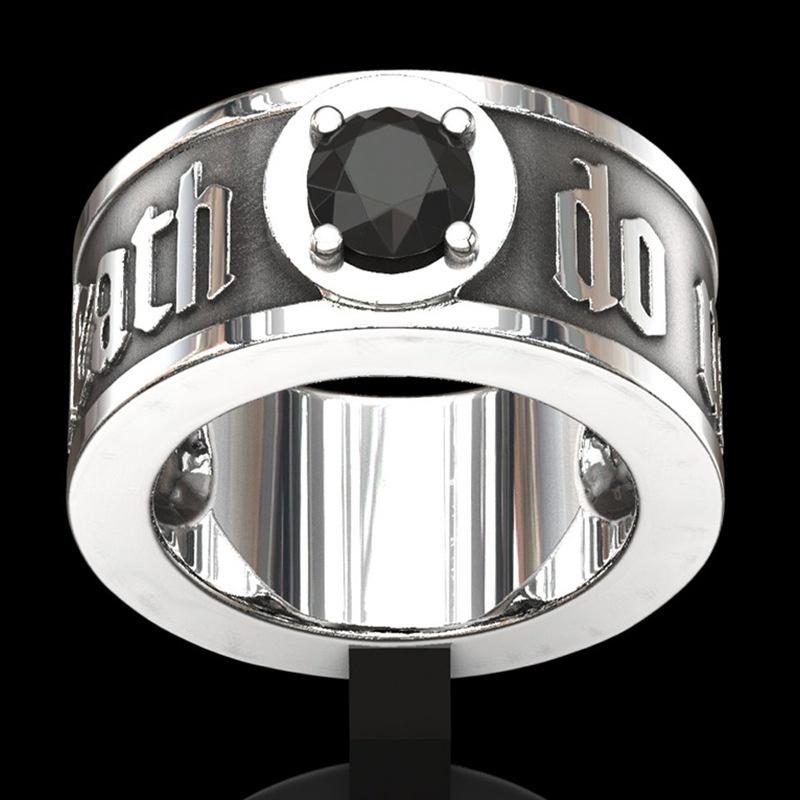 Gothic Skull Ring – Til Death Do Us Part Black Zircon Punk Eternal Love