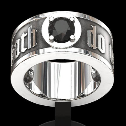 Gothic Skull Ring – Til Death Do Us Part Black Zircon Punk Eternal Love