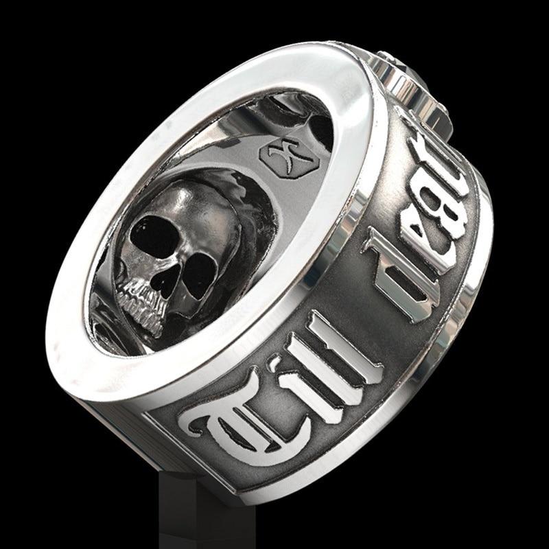 Gothic Skull Ring – Til Death Do Us Part Black Zircon Punk Eternal Love