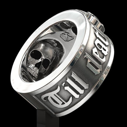 Gothic Skull Ring – Til Death Do Us Part Black Zircon Punk Eternal Love