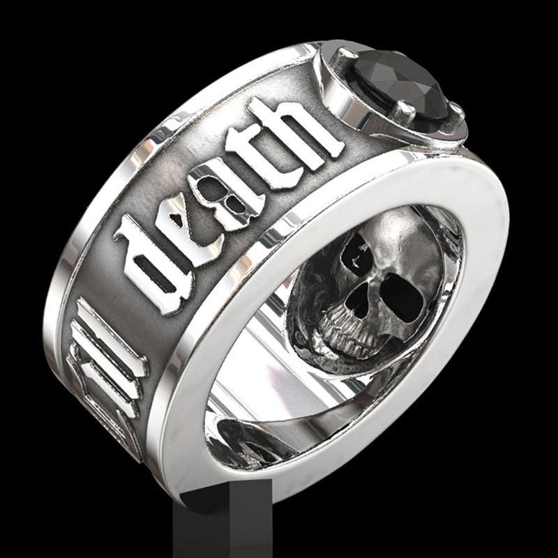 Gothic Skull Ring – Til Death Do Us Part Black Zircon Punk Eternal Love