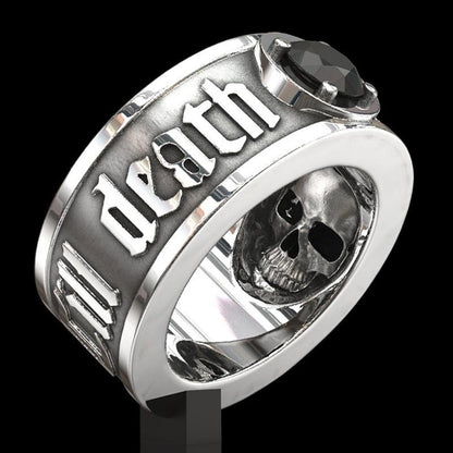 Gothic Skull Ring – Til Death Do Us Part Black Zircon Punk Eternal Love