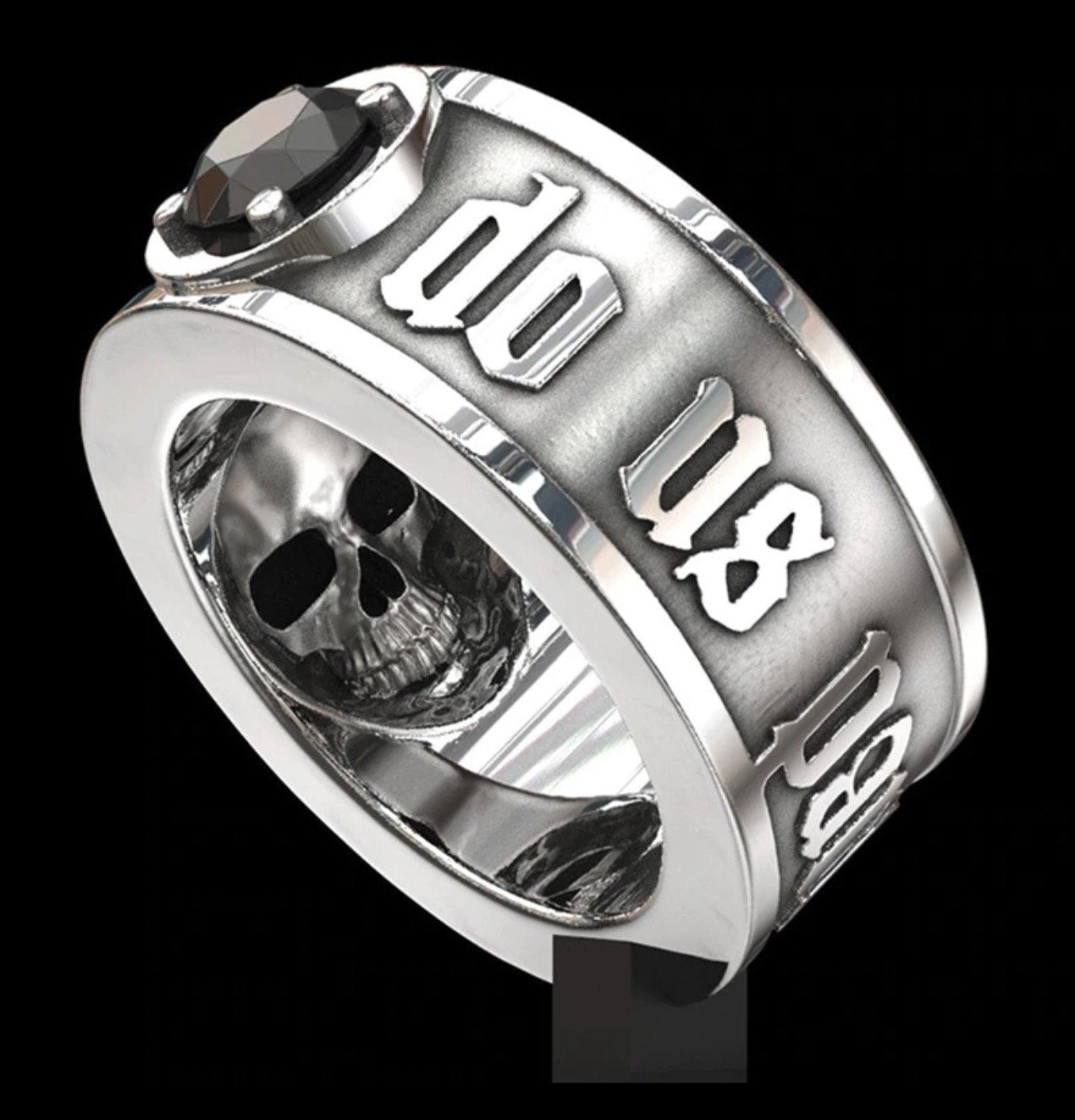 Gothic Skull Ring – Til Death Do Us Part Black Zircon Punk Eternal Love