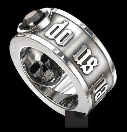 Gothic Skull Ring – Til Death Do Us Part Black Zircon Punk Eternal Love