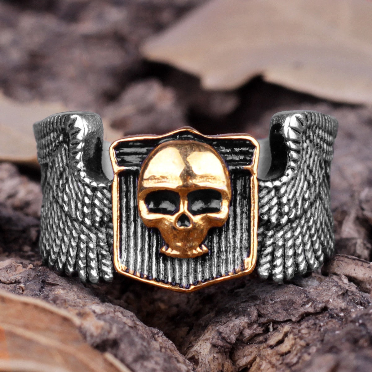 Gothic Skull Ring – Wing Motorcycle Punk Biker Rock Statement
