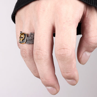 Gothic Skull Ring – Wing Motorcycle Punk Biker Rock Statement