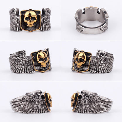 Gothic Skull Ring – Wing Motorcycle Punk Biker Rock Statement