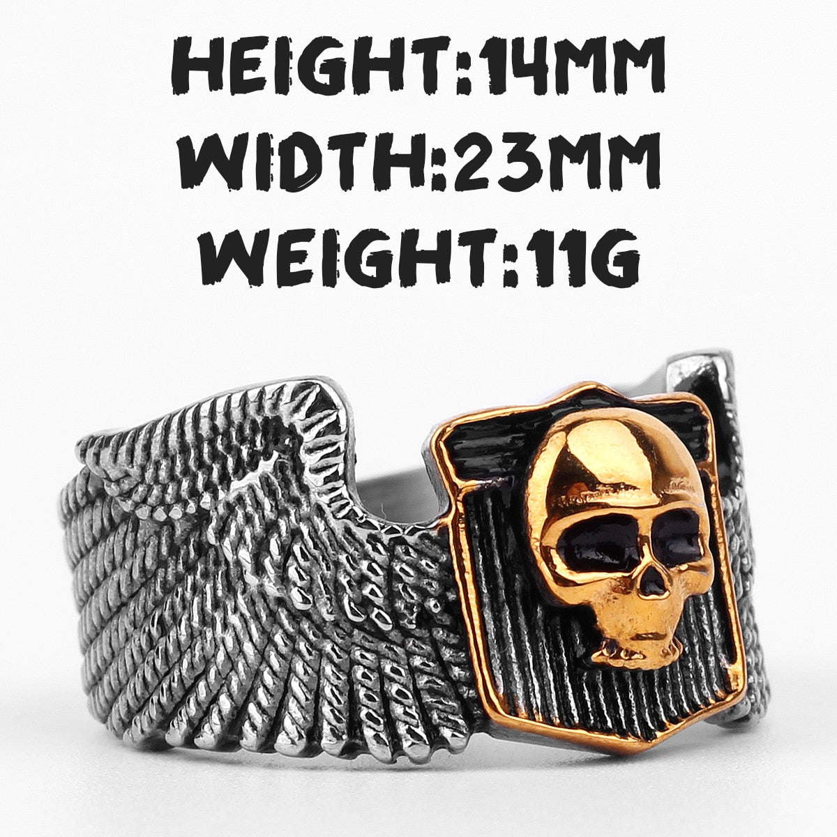 Gothic Skull Ring – Wing Motorcycle Punk Biker Rock Statement