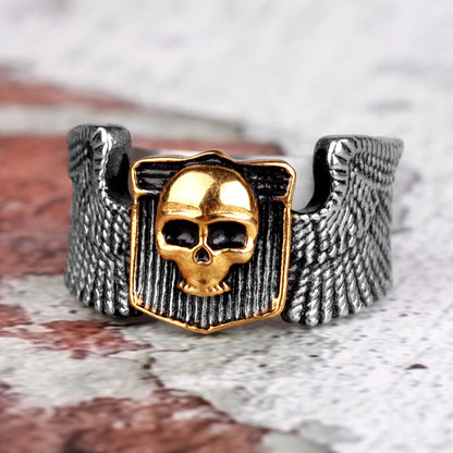 Gothic Skull Ring – Wing Motorcycle Punk Biker Rock Statement