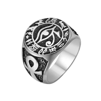 Gothic Stainless Steel Ring – Eye of Horus Amulet Egyptian Punk