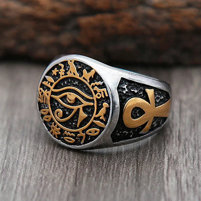 Gothic Stainless Steel Ring – Eye of Horus Amulet Egyptian Punk