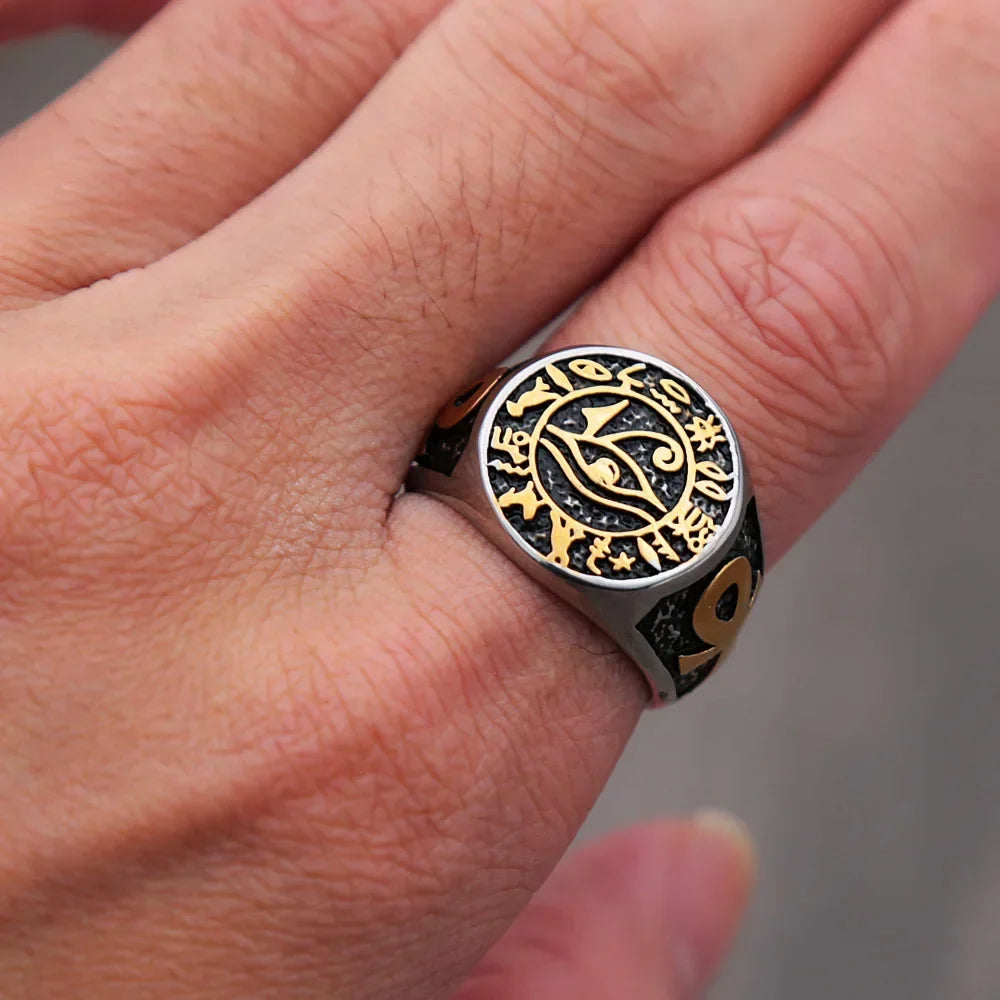 Gothic Stainless Steel Ring – Eye of Horus Amulet Egyptian Punk