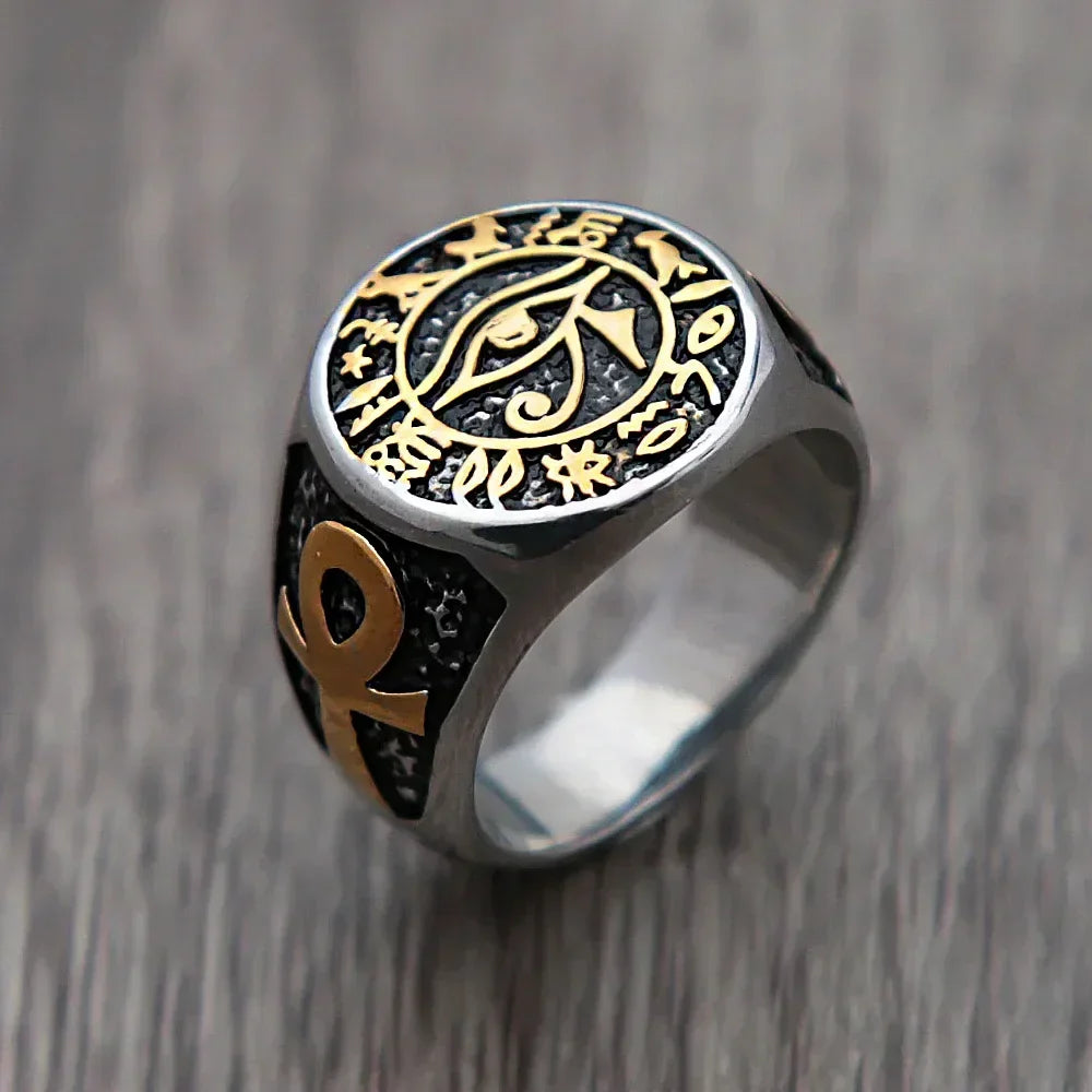 Gothic Stainless Steel Ring – Eye of Horus Amulet Egyptian Punk